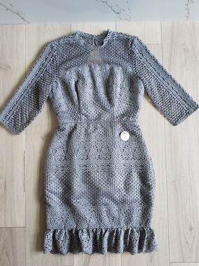 Chi Chi London Gray Lace Sheath Dress Open Back